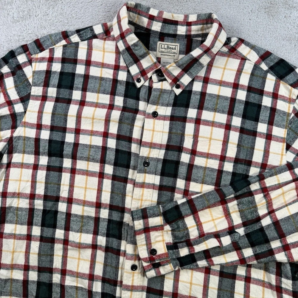 LL Bean Flannel Shirt Mens 2XL Plaid Traditional Fit Cotton Long Sleeve Button